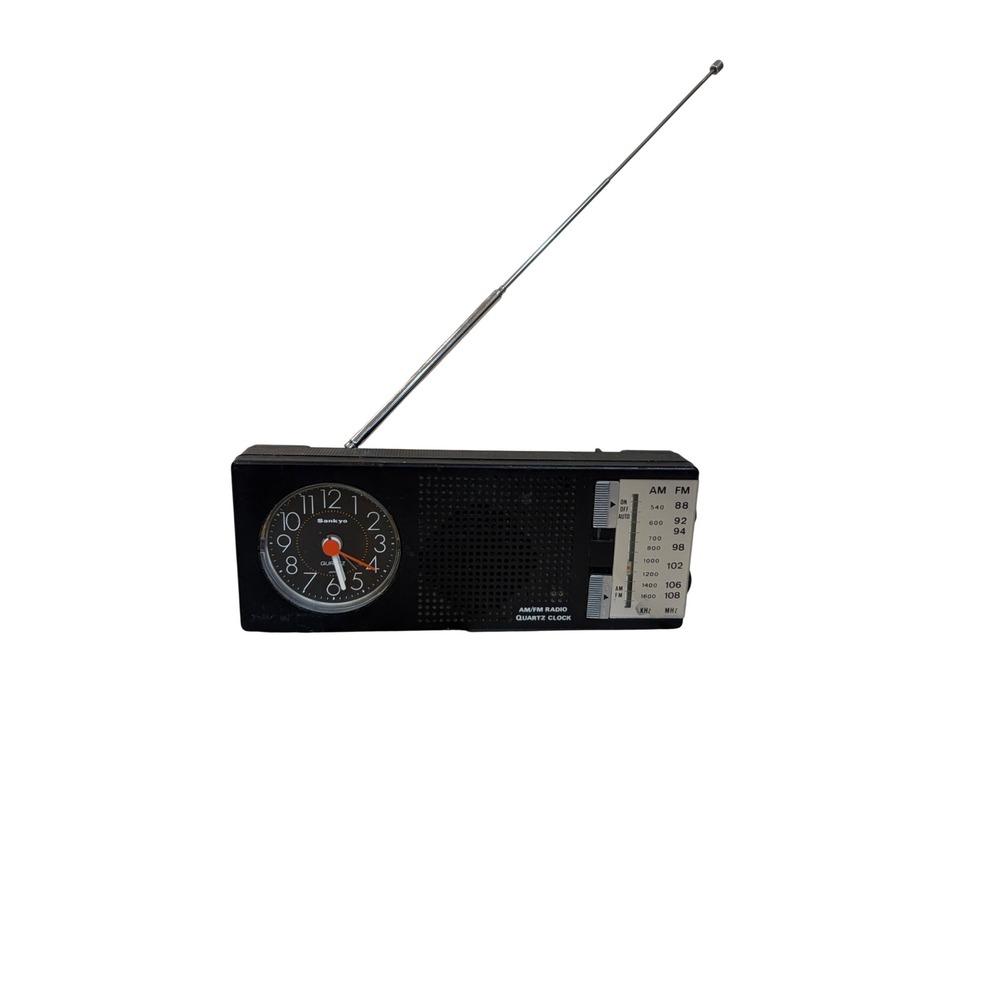 Vintage Sankyo Quartz Clock AM FM Radio Model 134P Black Retro Prop Parts Repair